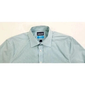 Stafford Life in Motion Coolmax Size 15-15.5 32-33 Fitted White Aqua Check Shirt